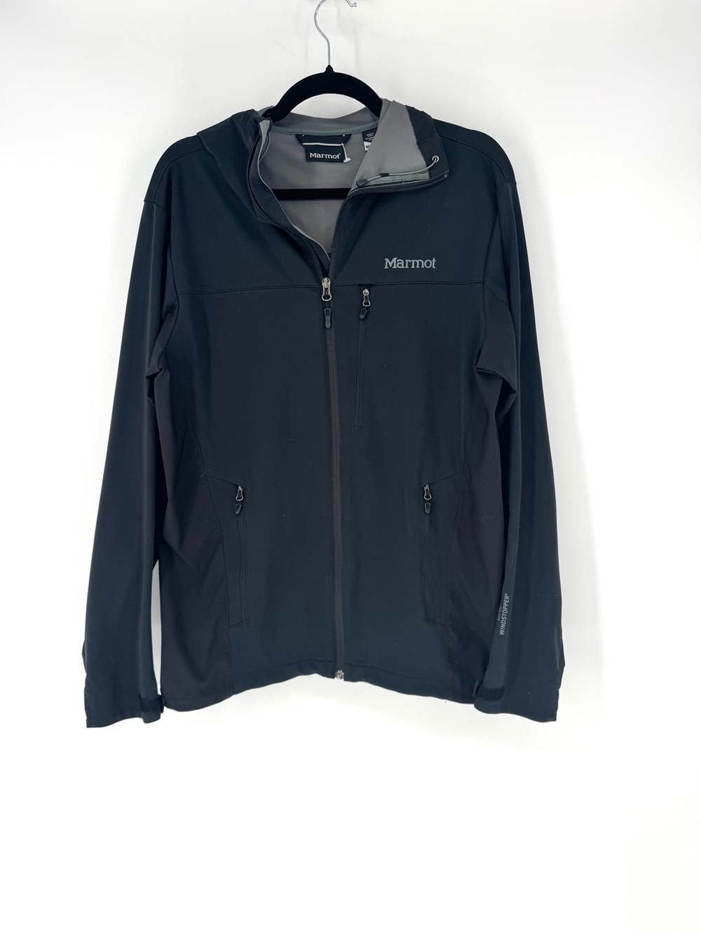 Marmot Men's Black Hooded Softshell Jacket with Grey Lining